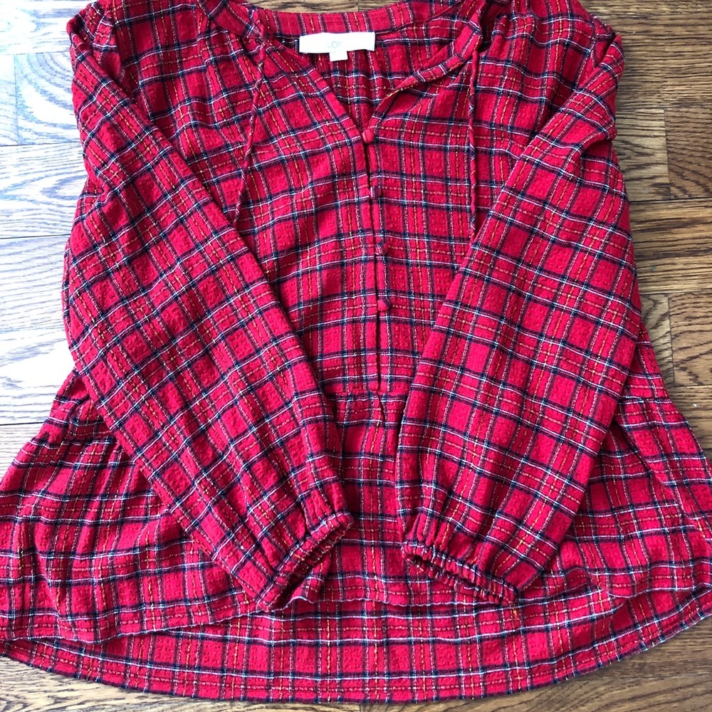Loft Red Plaid Peplum Shirt